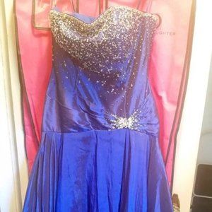Twilight Blue, Beaded Strapless Prom Dress